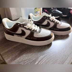 Custom Nike Air Force 1 Dunks Brown Texas A&M with Jessica Velasquez on them